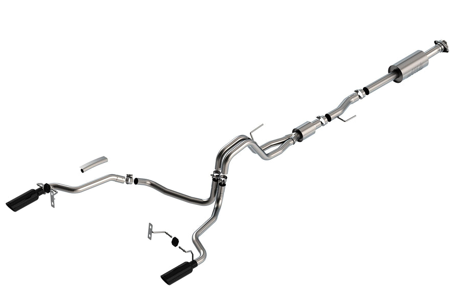 BORLA Cat-Back Performance Exhaust System 140866BC for 2021-2023 Ford F-150 V8 EXC. Tremor & Black Appear. T-304 Stainless Steel S-Type Sound Dual Split Rear Exit Singe 4" Round Chrome Tip Each Side