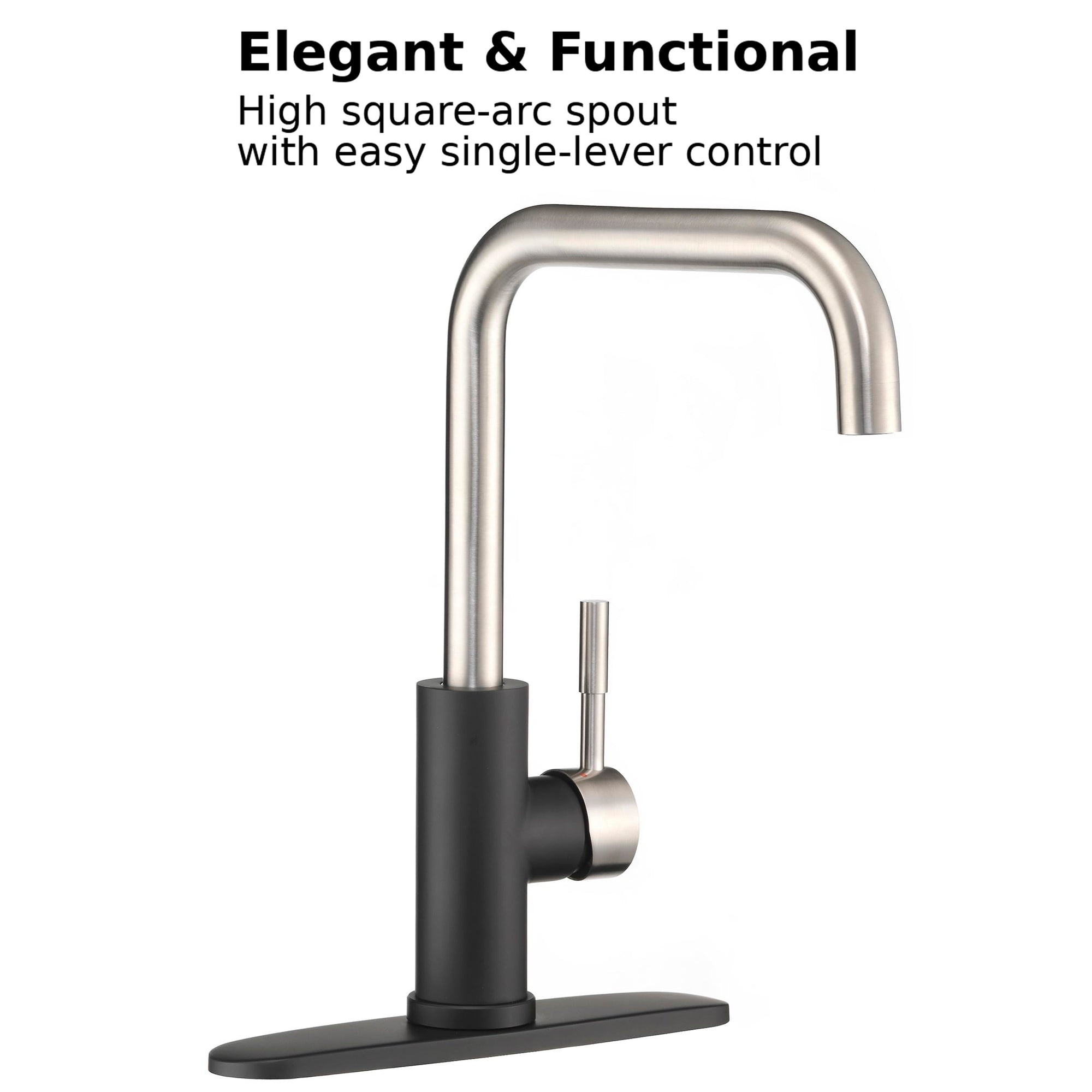 Dura Faucet Squared-Arc RV Single Handle Kitchen Sink Faucet - Optional Deck Plate (Matte Black/Brushed Satin Nickel)