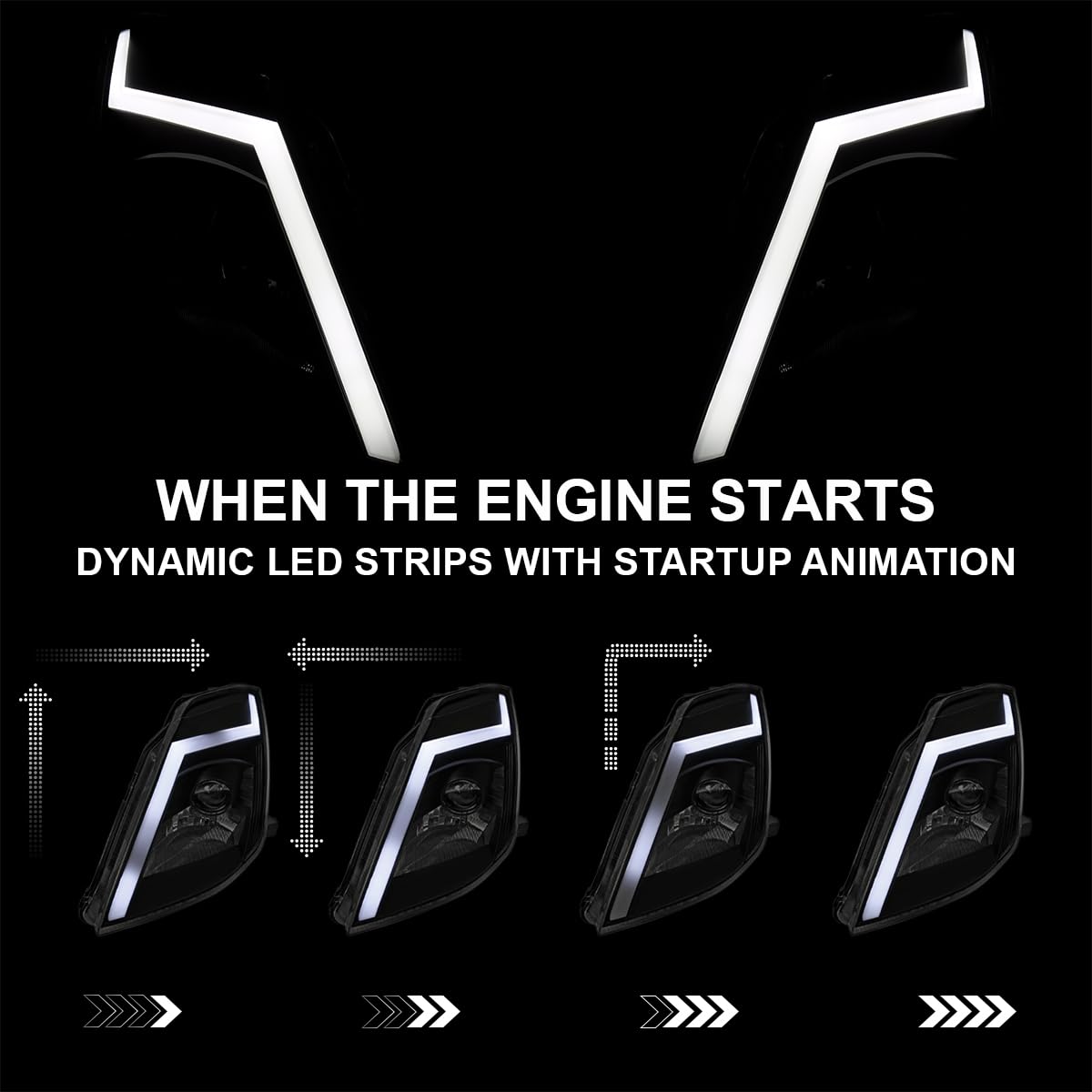 Black Smoke SPEC-D TUNING Sequential Switchback Projector Headlights w/LED Strip and Startup Animation Compatible with 2003-2005 Nissan 350Z, Left + Right Pair Headlamp Assembly