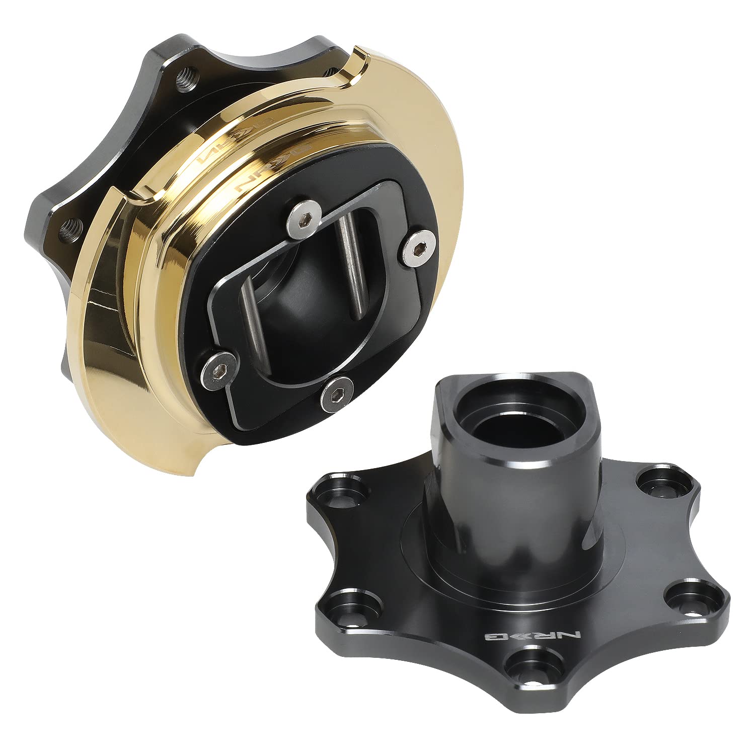 NRG Innovations SRK-R200GM-CG 6-bolt SFI 42.1 Spec D Shaped Quick Release Adapter,Gun Metal Quick Release/Chrome Gold Ring