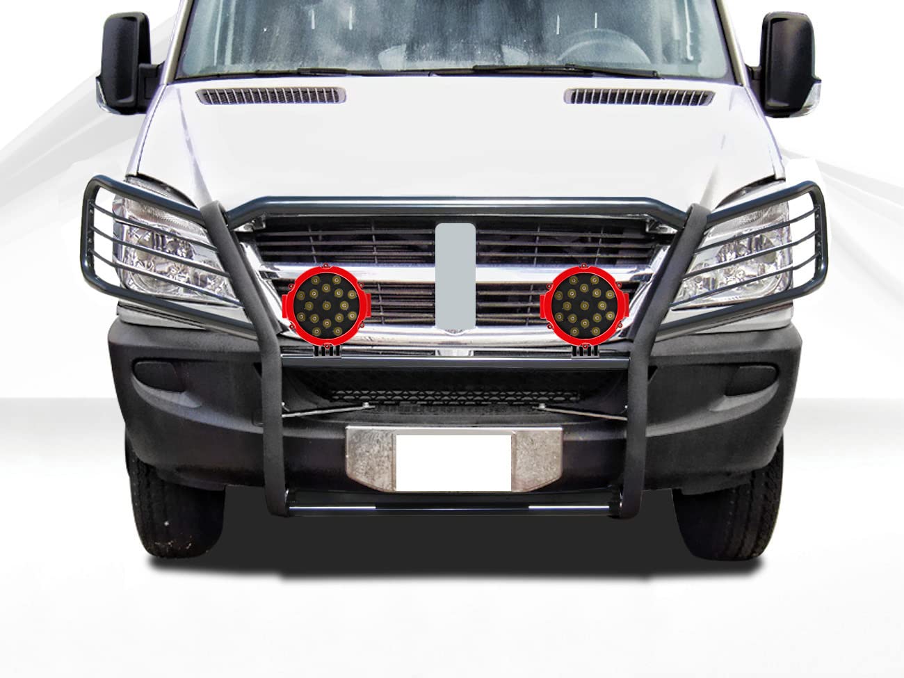 Bumper Guard Black Horse Grille brush Modular W/ pair of 7.0"LED Lights Compatible with 07-09 Dodge-Freightliner Sprinter 2500/3500|07-11-Benz Sprinter|10-18-Benz sprinter 2500/3500-17D502MA-PLR