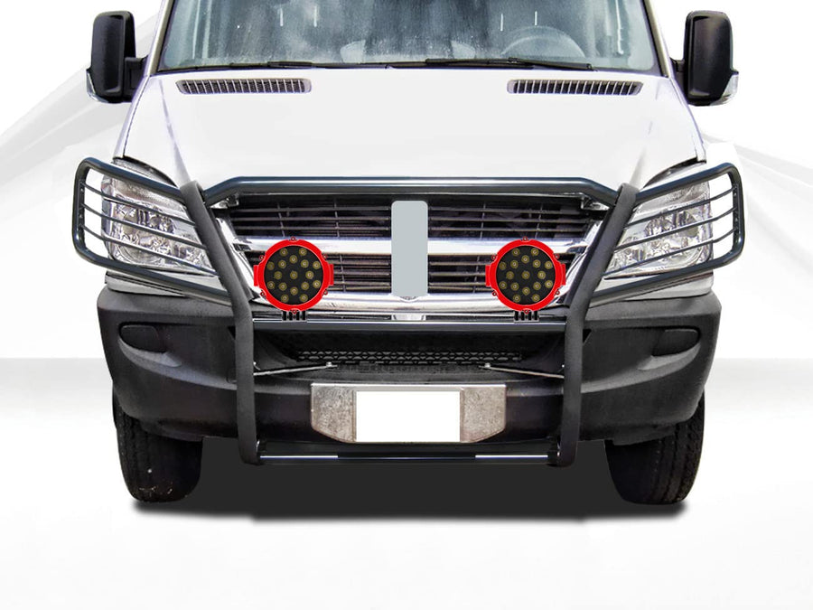Bumper Guard Black Horse Grille brush Modular W/ pair of 7.0"LED Lights Compatible with 07-09 Dodge-Freightliner Sprinter 2500/3500|07-11-Benz Sprinter|10-18-Benz sprinter 2500/3500-17D502MA-PLR