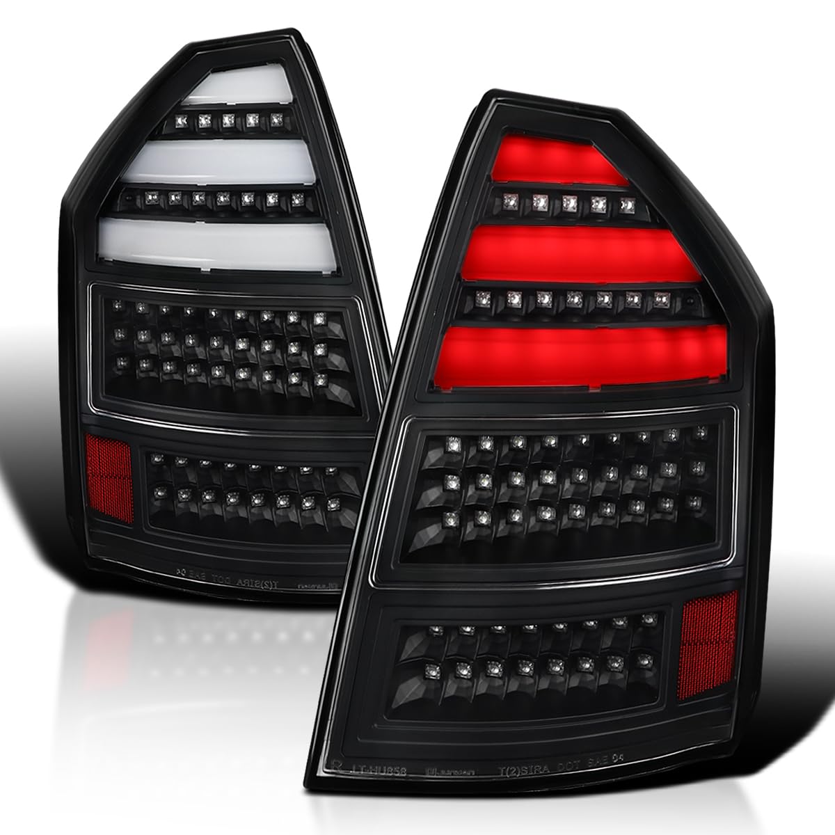 Black LED Bar Tail Lights SPEC-D TUNING Compatible with 2005-2007 Chrysler 300C, Left + Right Pair Assembly