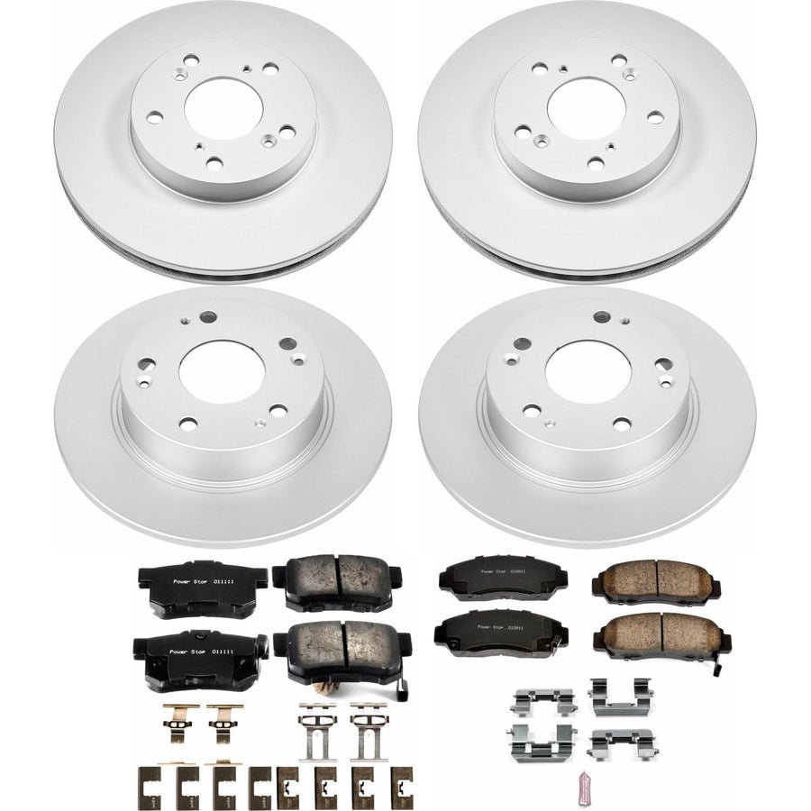 Power Stop Coated Brake Rotor CRK2557 & Ceramic Brake Pads- front & rear For Honda Accord 2003-2007 [Model Specific]