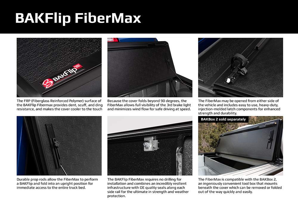 BAK BAKFlip FiberMax Hard Folding Truck Bed Tonneau Cover | 1126133 | Fits 2020 - 2026 6' 10" Chevy/GMC Silverado/Sierra 2500/3500 Bed (82.2")