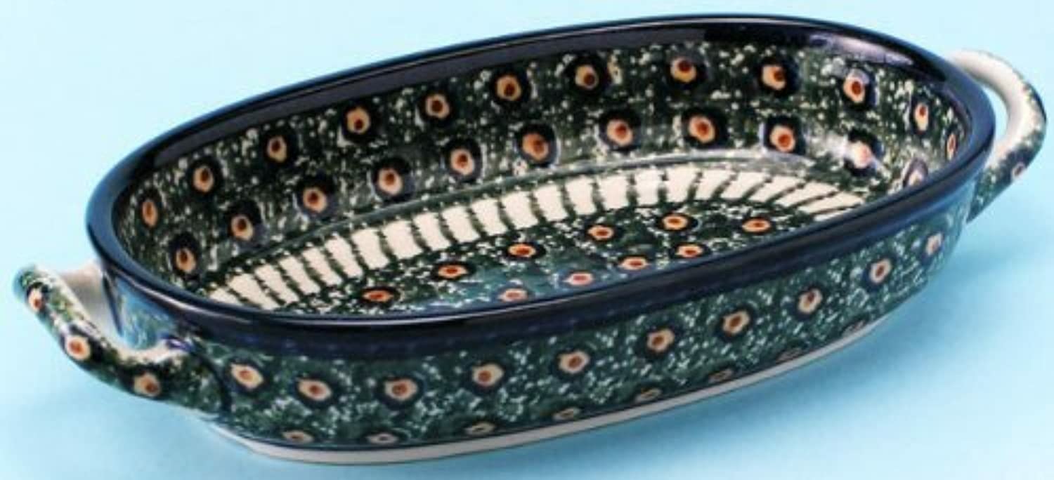 Oval Baker Polish Pottery w/ Handles 1 3/4" H x 5" W x 9 1/2" L
