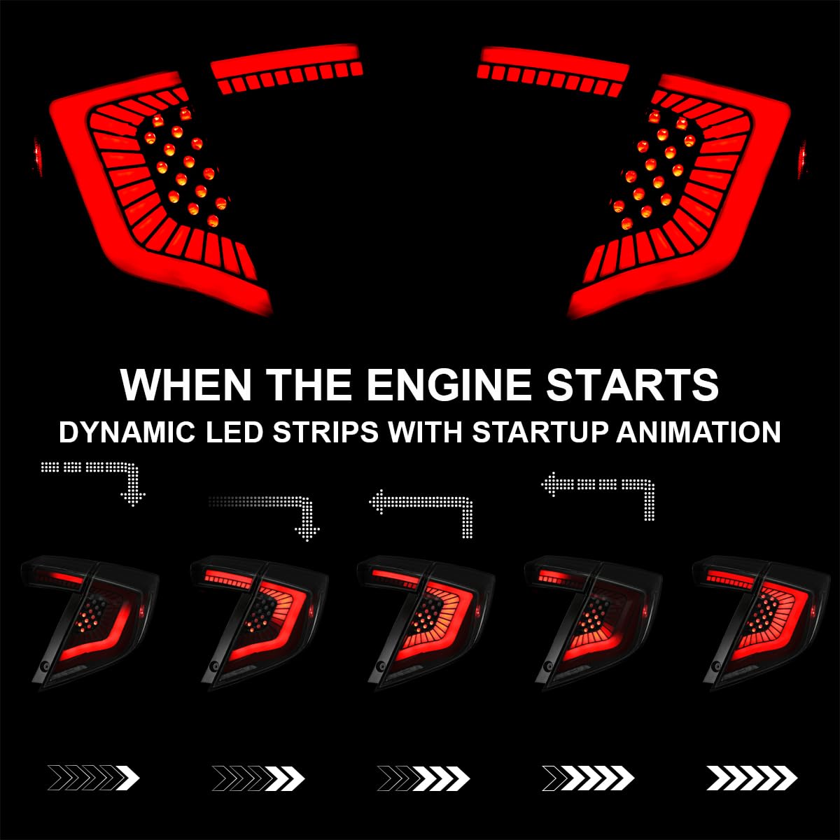 Black Smoke LED Tail Lights SPEC-D TUNING w/Red LED Sequential Turn Signals Compatible with 2017-2021 Honda Civic Hatchback, Left + Right Pair Headlamp Assembly