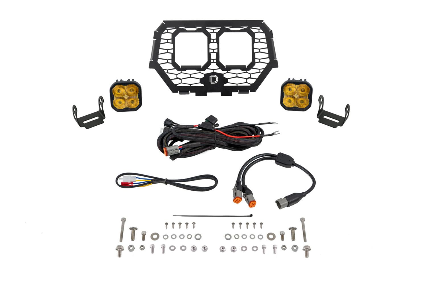 Stage Series Diode Dynamics LED Grille Kit compatible with Polaris RZR XP 2014-2023, Yellow SAE Fog Pro