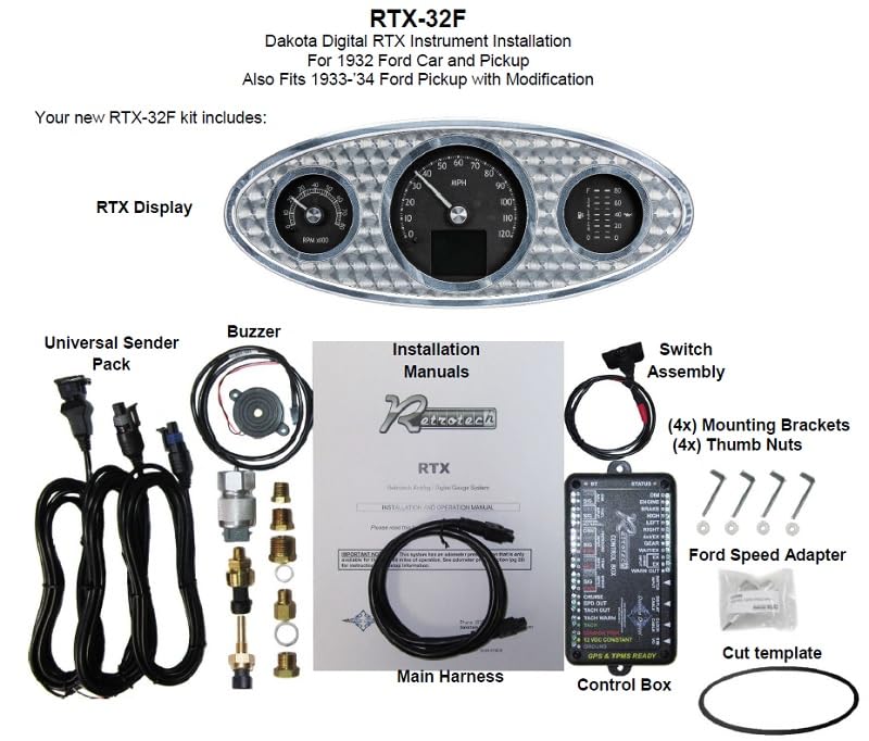 Dakota Digital Retrotech RTX-32F-X Gauge Instrument System Compatible with 1932 Ford Car