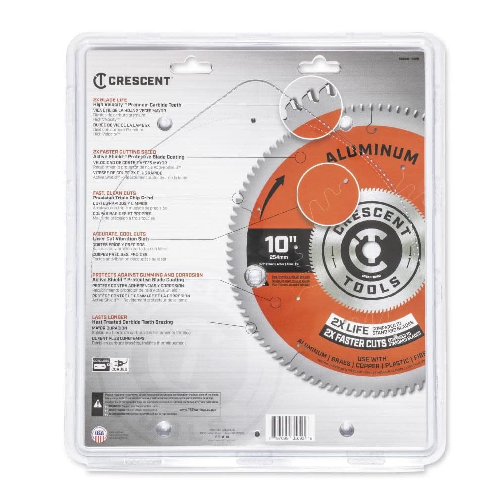 Crescent Circular Saw Blade Apex 10'' X 100 Tooth Thin Aluminum