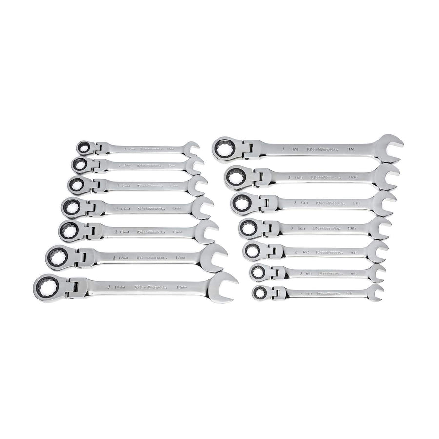 14 Pc. GEARWRENCH 12 Pt. Flex Head Ratcheting Combination Wrench Set, SAE/Metric - 85141