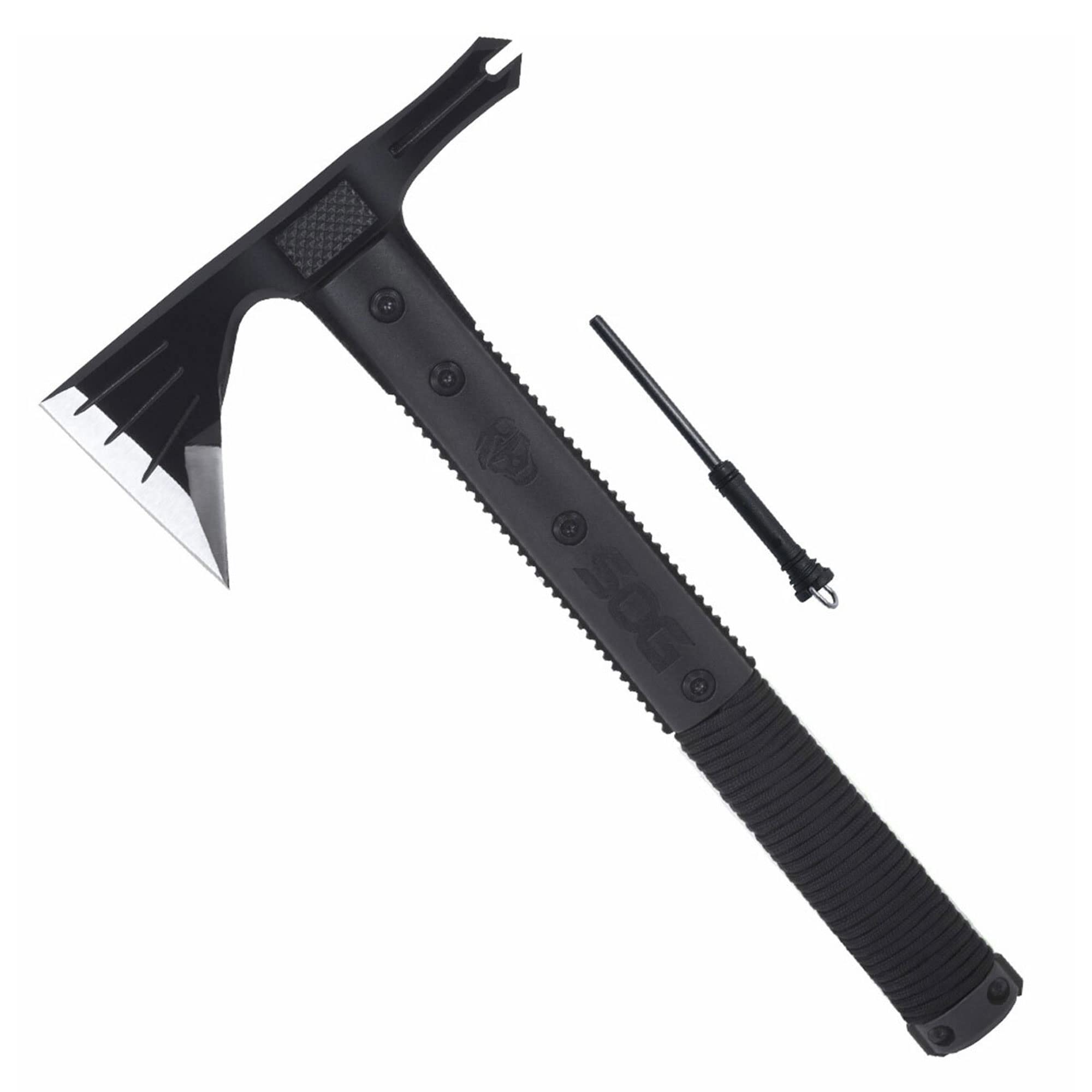 SOG Survival Hawk - Tactical Outdoor Specialty Hatchet, Fire Starter, Nail Puller, Hammer, Multi-Purpose Blade with Reflective Paracord Wrapped Handle (SK1001-CP),Black