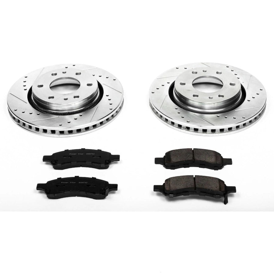 Power Stop K2084 Z23 Carbon Fiber Brake Pads Front with Drilled & Slotted Brake Rotors Kit For Buick Rainier, Chevrolet Trailblazer, GMC Envoy, Isuzu Ascender [Model Specific]