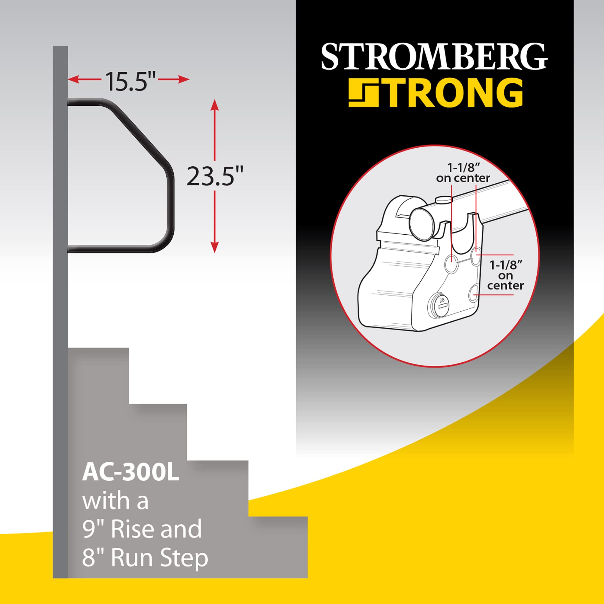 Stromberg Carlson AC-300L Locking Rail Commercial - Mobile Equipment Support - RV Camping Accessories and Travel Trailer Accessories for Step Ladder- 200 lbs Capacity - 15.5" Extension, 23.5" Height