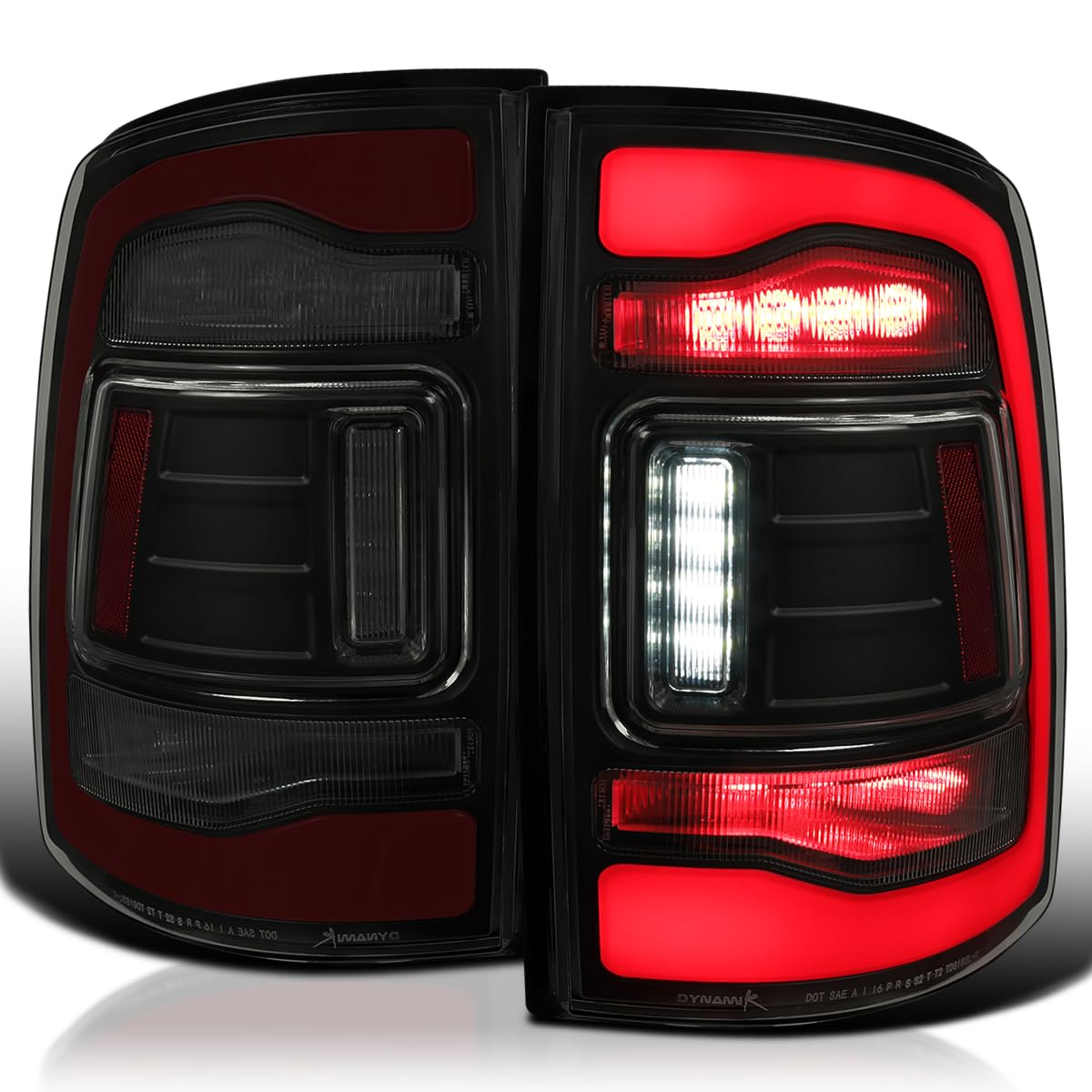 Black Smoke SPEC-D TUNING Sequential Tail Lights w/Red LED Strip and Startup Animation Compatible with 2013-2018 Ram 1500 2500 3500, Left + Right Pair Assembly