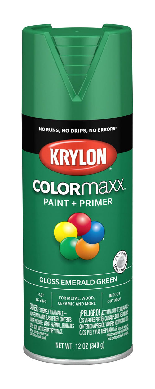 Krylon COLORmaxx K05517007 Spray Paint and Primer for Indoor/Outdoor Use, Gloss Emerald Green 12 Ounce (Pack of 1)