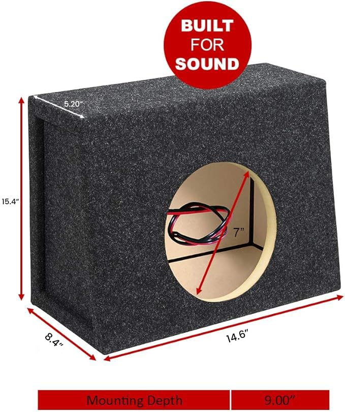Atrend 8 inch Carpeted Single Truck Sealed Enclosure Car Subwoofer Speaker Box - Improves Audio Quality, Sound and Bass - High Grade MDF Construction with Nickel Finish Speaker Terminal - Black