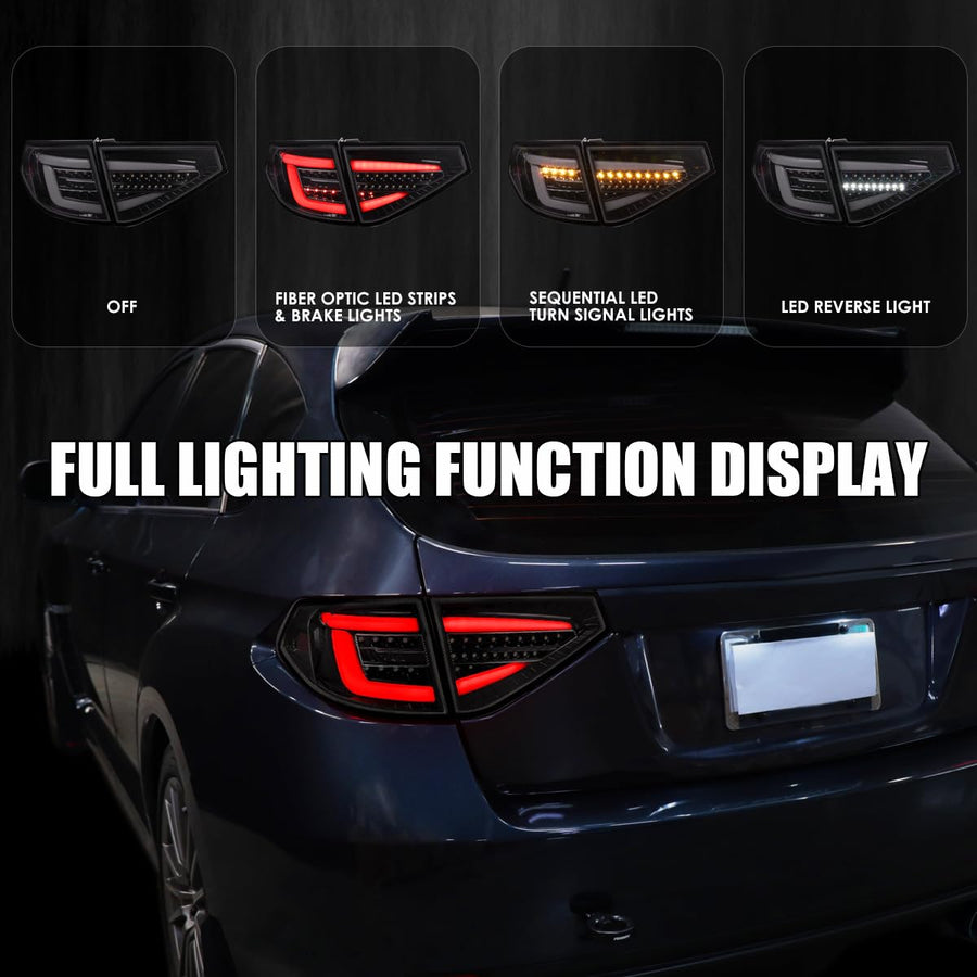 Black Smoke SPEC-D TUNING Sequential Tail Lights w/White LED Bar Compatible with 2008-2014 Subaru Impreza WRX Hatchback, Left + Right Pair Assembly