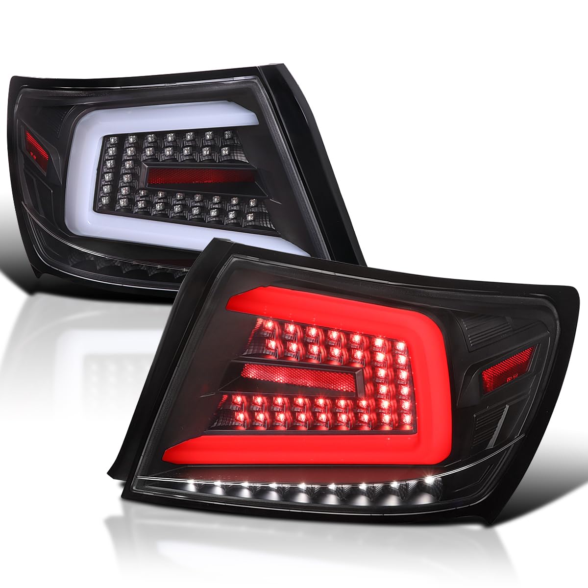 Black Sequential Tail Lights w/White LED Bar SPEC-D TUNING Compatible with 2008-2011 Subaru Impreza/Impreza WRX, Left + Right Pair Assembly