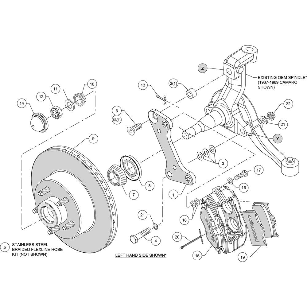 Front Disc Brake Kit Wilwood 67-69 Camaro w/Brake Lines