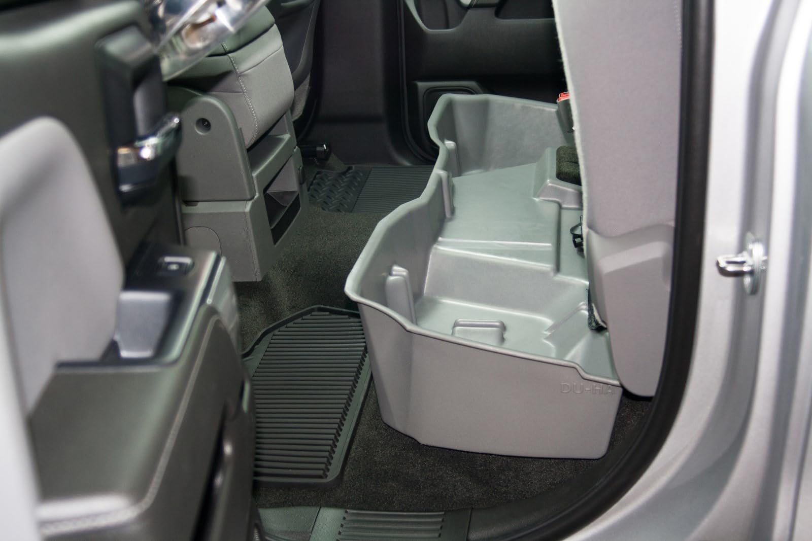 Under Seat Storage DuHa 10305 fits 2014-2019 Chevy Silverado/GMC Sierra Double Cab Classic Style Body | Grey Heavy-Duty Back Seat Organizer | Includes Dividers