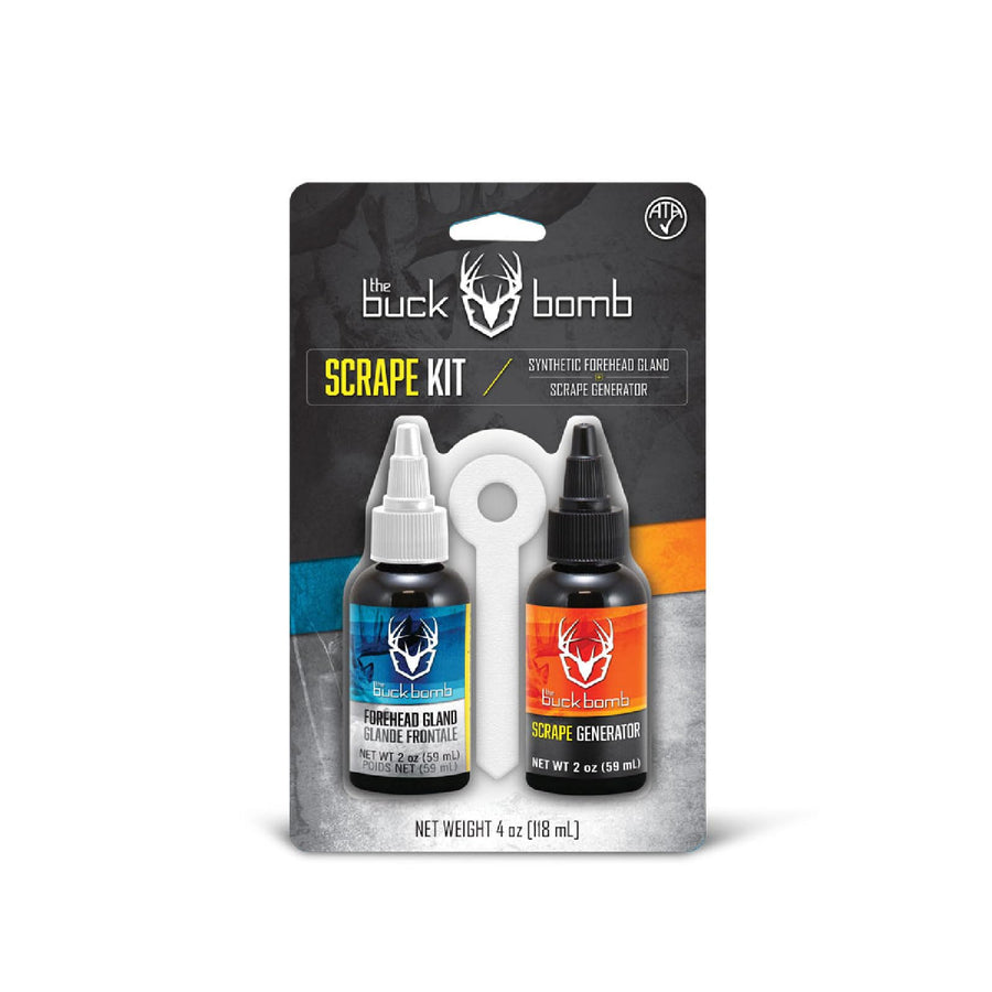 Hunters Specialties Scrape Kit Buck Bomb Liquid Scents w/4 Spike Wicks | 2oz Synthetic Forehead Gland & 2oz Natural Scrape Generator Scents Attractants for Hunting
