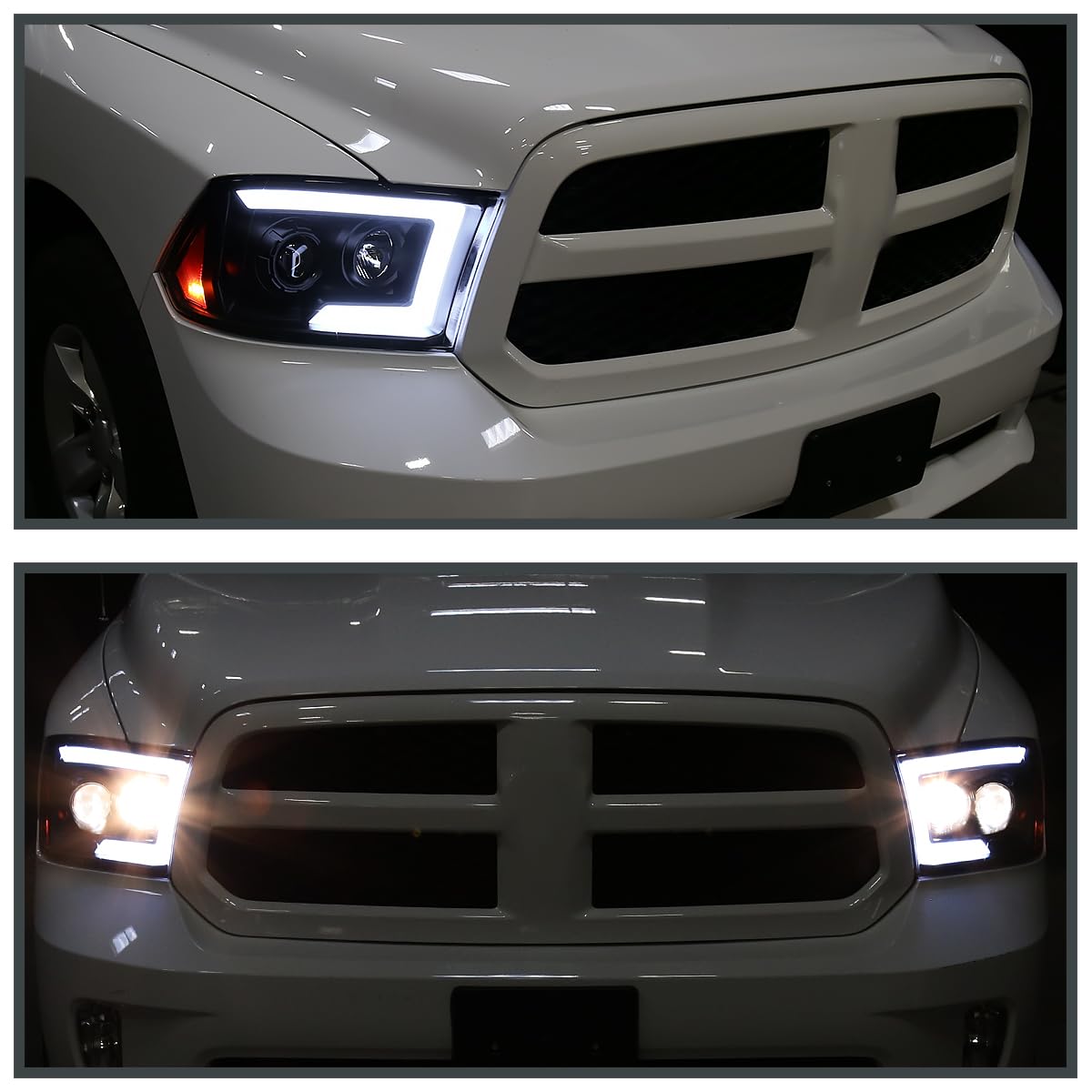 Black SPEC-D TUNING Projector Headlights Sequential Switchback LED Signal Compatible with 2009-18 Dodge RAM 1500/2500/3500, 2019-24 Dodge RAM 1500 Left + Right Pair Headlamps Assembly