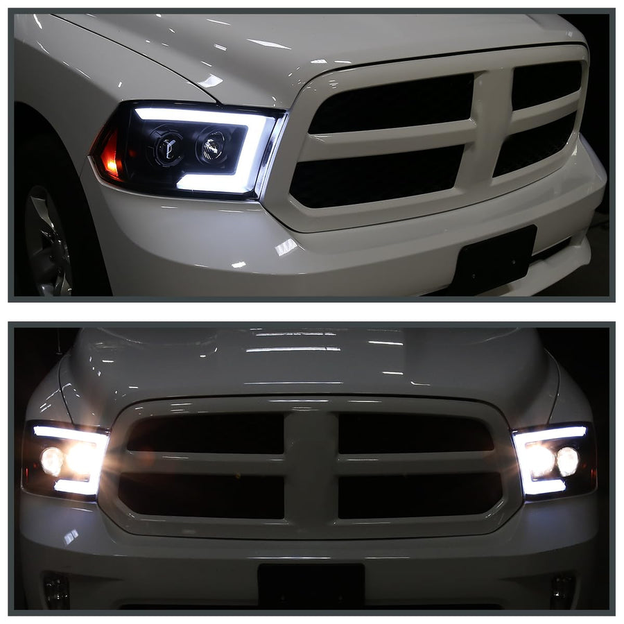 Black SPEC-D TUNING Projector Headlights Sequential Switchback LED Signal Compatible with 2009-18 Dodge RAM 1500/2500/3500, 2019-24 Dodge RAM 1500 Left + Right Pair Headlamps Assembly