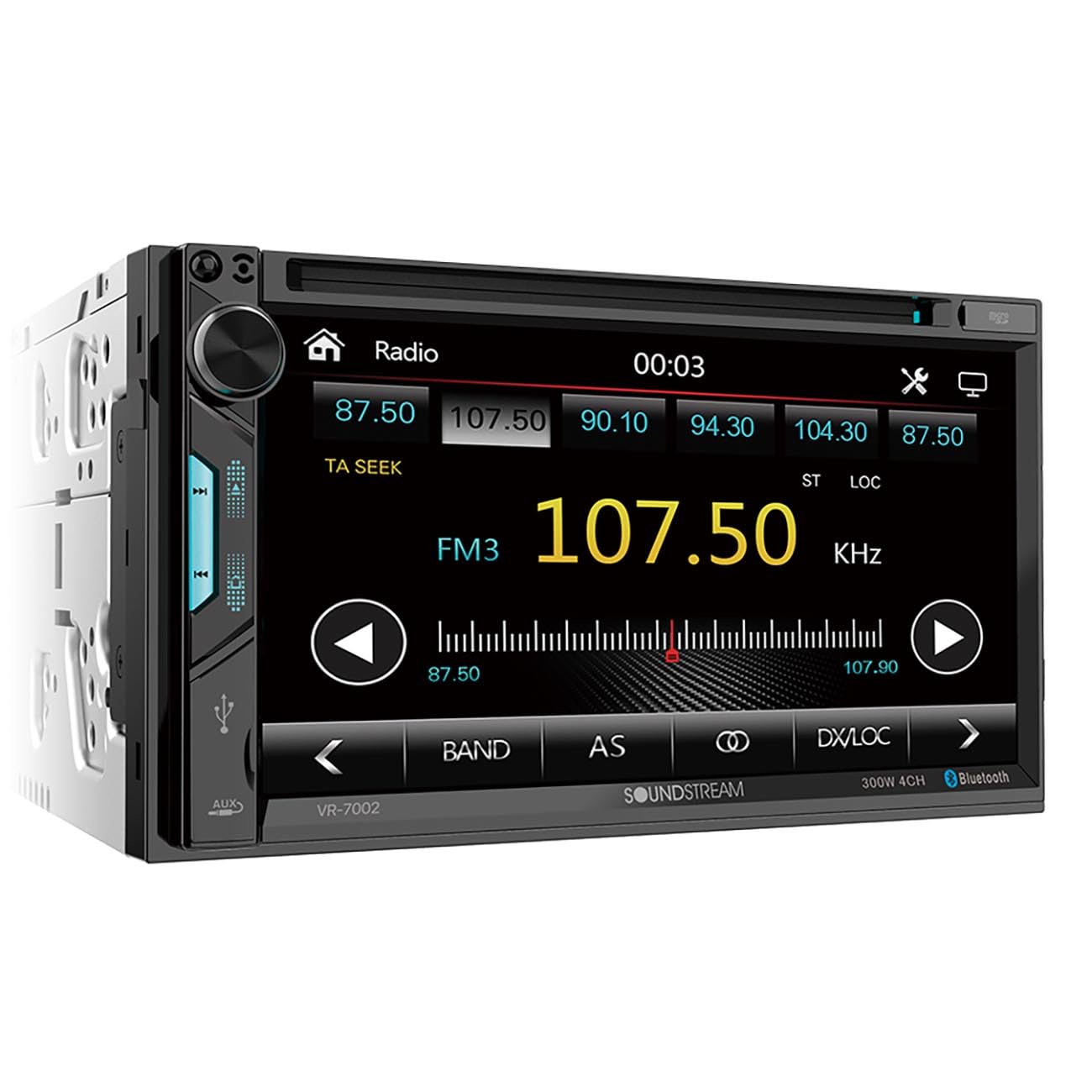 Soundstream 2-DIN VR-7002 7" DVD/CD Multimedia Headunit DVD, USB & Aux Inputs for Media Playback with Bluetooth Phone Calling & Audio Streaming