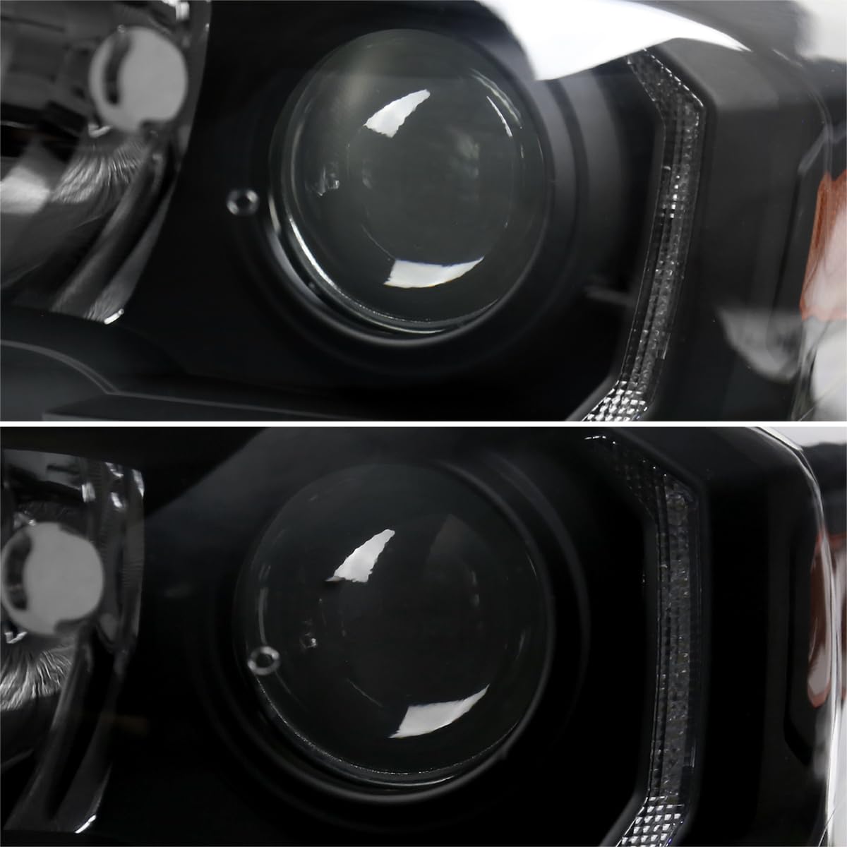 Black SPEC-D TUNING Projector Headlights w/LED Strip Compatible with 2016-2022 Toyota Tacoma with factory LED daytime running lights, Left + Right Pair Headlamps Assembly
