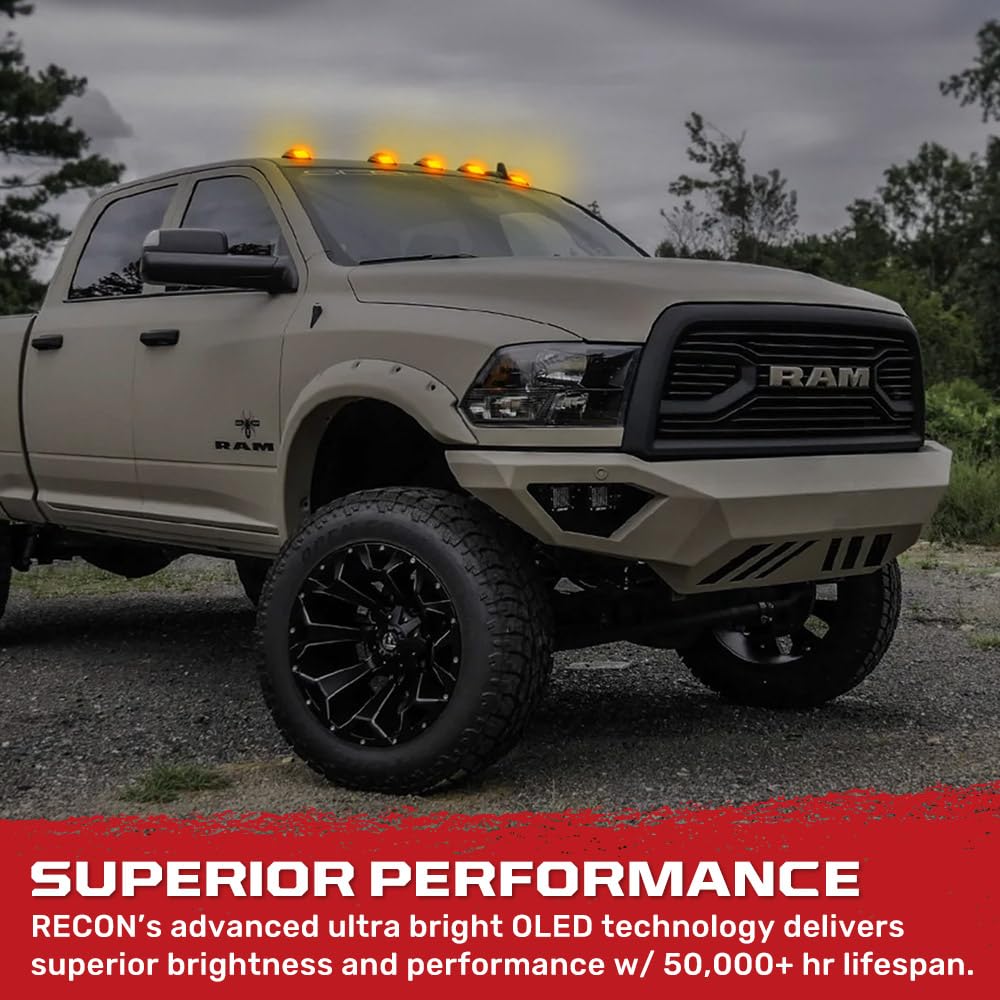 RECON - Fits 1999-2002 Dodge RAM HD 2500/3500 Clear Lens Ultra Bright LED Amber Cab Roof Lights