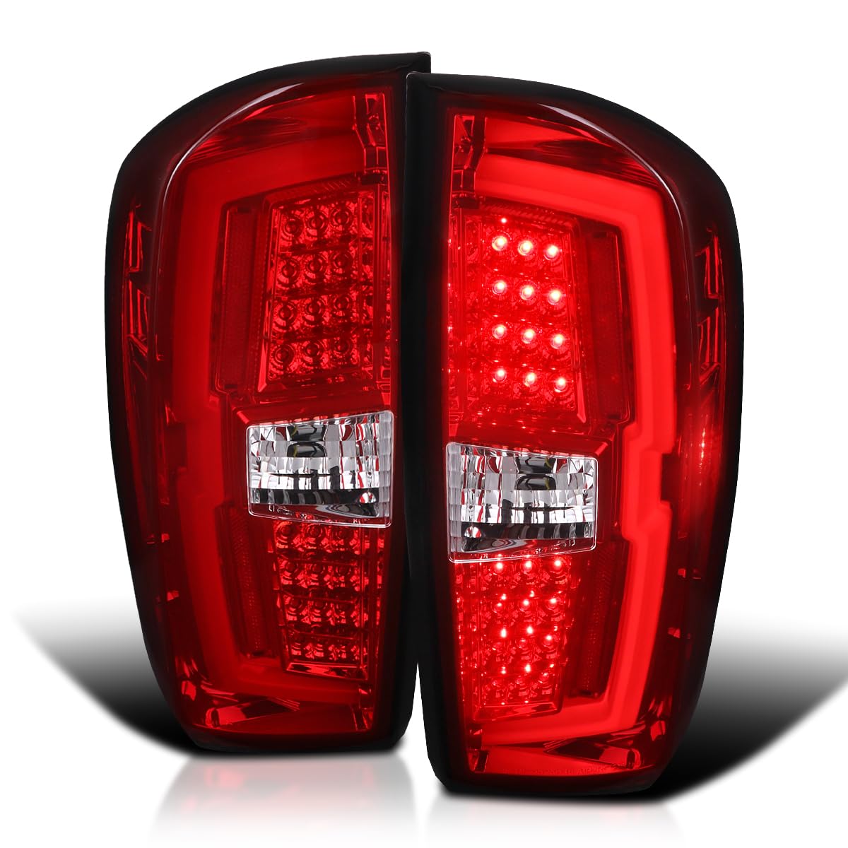 Spec-D Tuning Tail Lights Red LED w/LED Light Bar Compatible with 2016-2022 Toyota Tacoma, Left + Right Pair Assembly