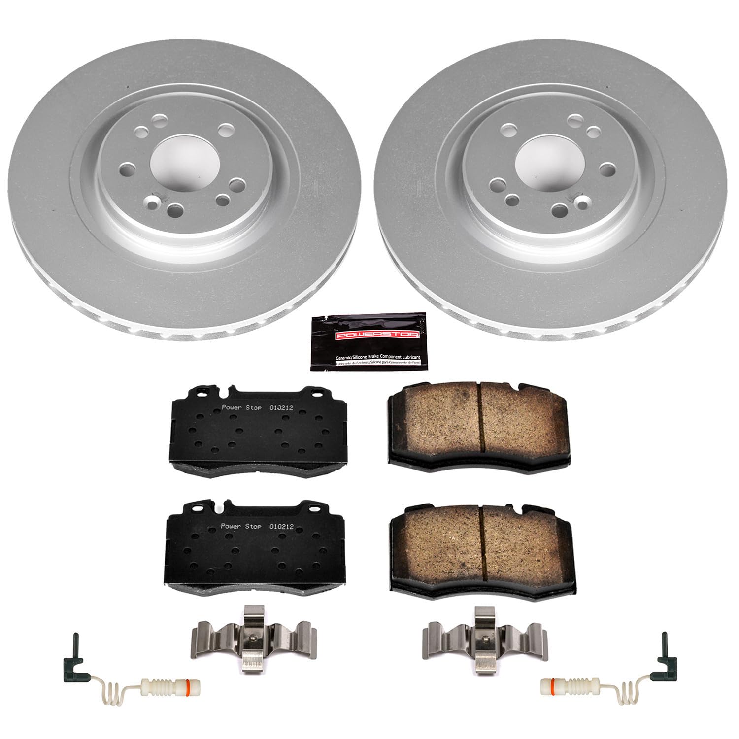 Brake Kit PowerStop For ML430 2000-2001, ML500 2002-2005, ML55 AMG 2000-2003 [Model Specific] - Front Geomet Coated Disc Rotors and Carbon-fiber Break Pads Replacement, CRK5236