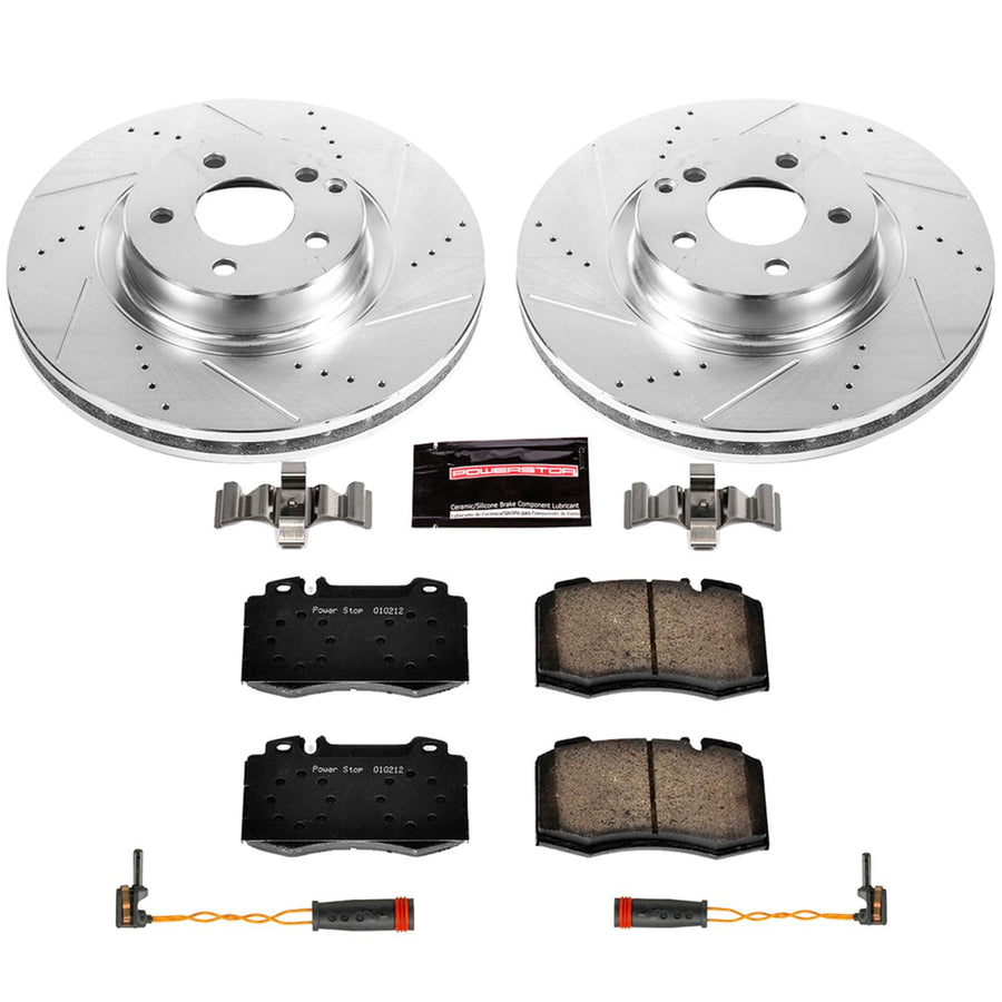 Power Stop K6750 Z23 Carbon Fiber Brake Pads with Drilled & Slotted Brake Rotors Kit For Mercedes-Benz SL500 2003 [Model Specific]