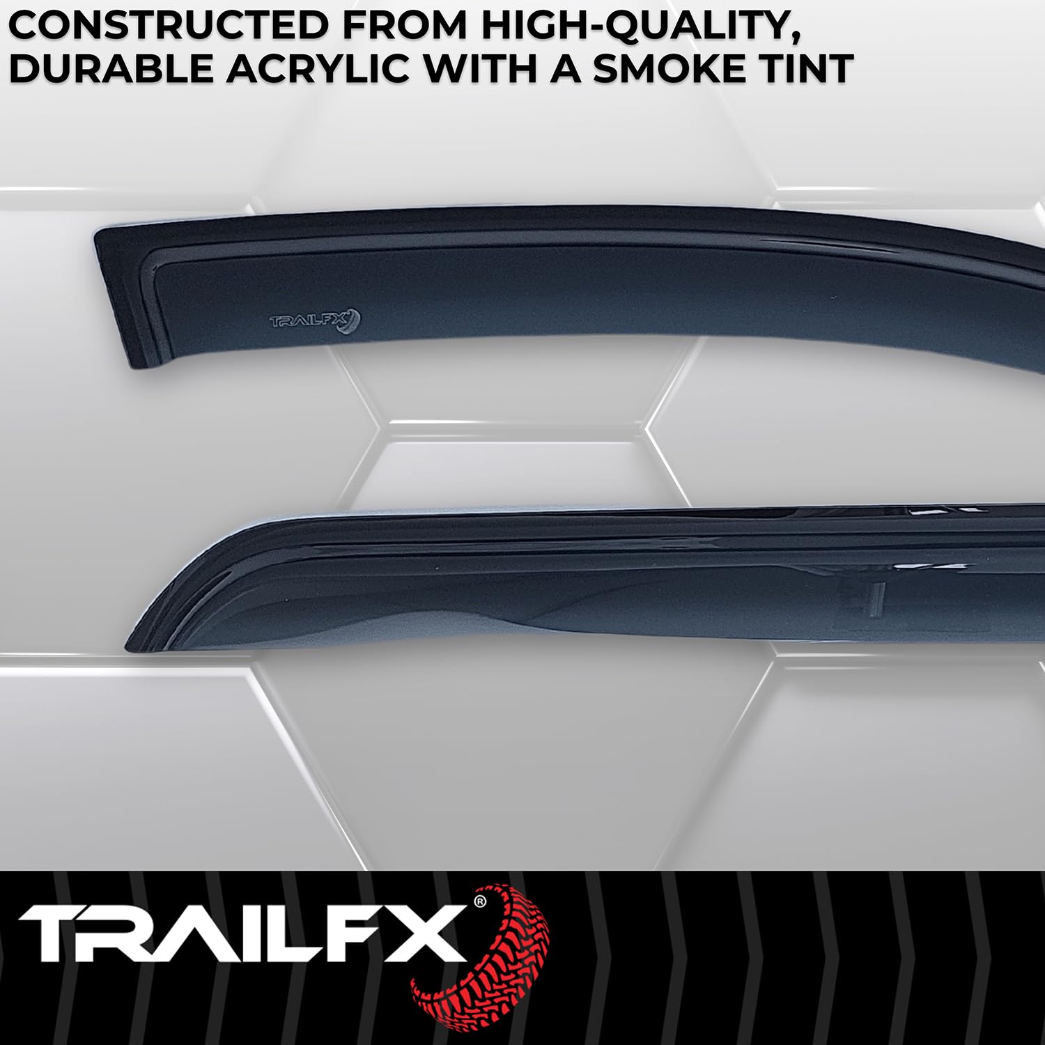 TrailFX Rain Guard 4 Piece Fits 2011-2025 Dodge Durango Low Profile Tape-On Smokes Window Vents Acrylic Rainguards Outside Channel Mount Set of 4 Rain Guards TrailFX 4267H