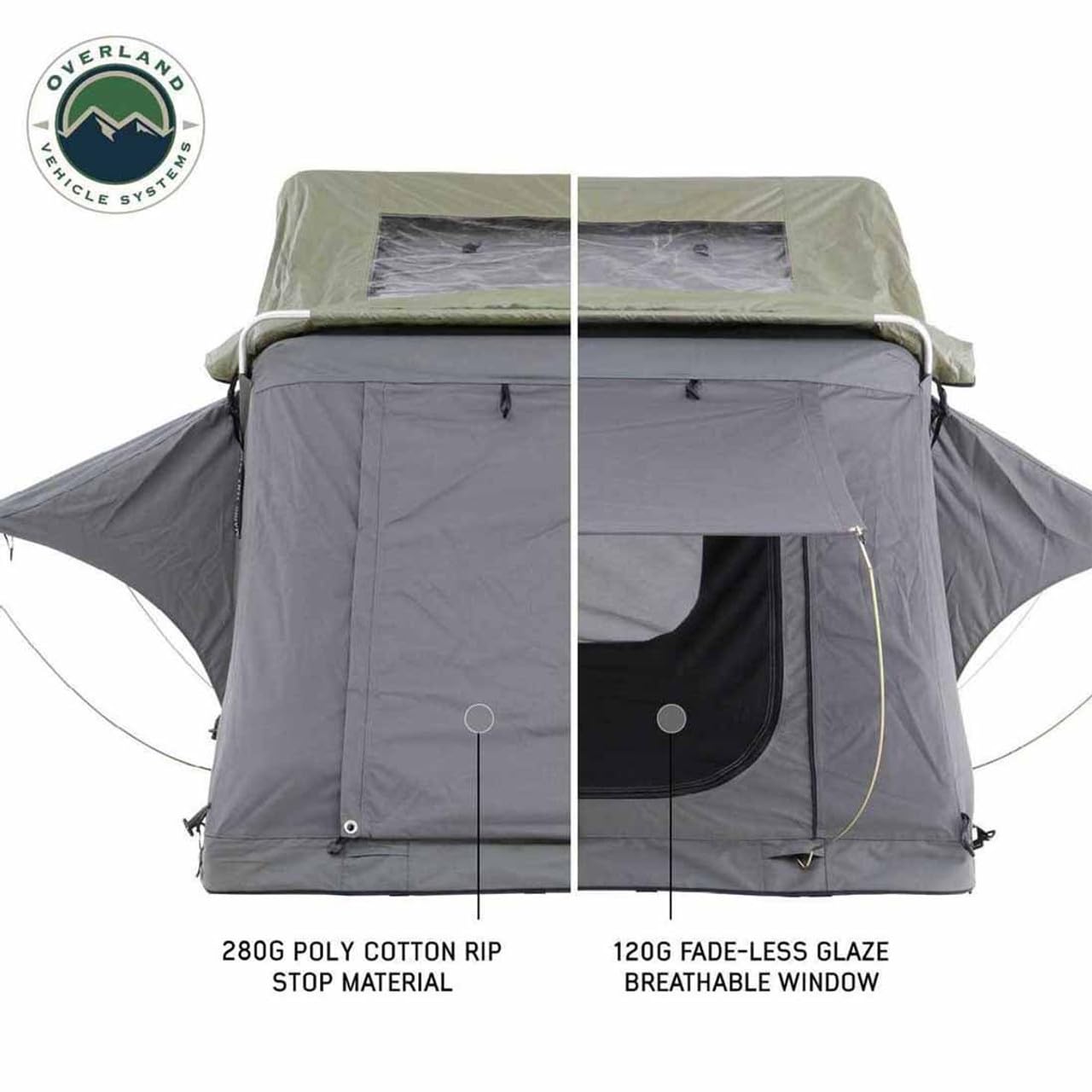 HD Nomadic N3E - Overland Vehicle Systems - Soft Sided Roof Top Tent, 3 Person, Grey Body & Green Rainfly