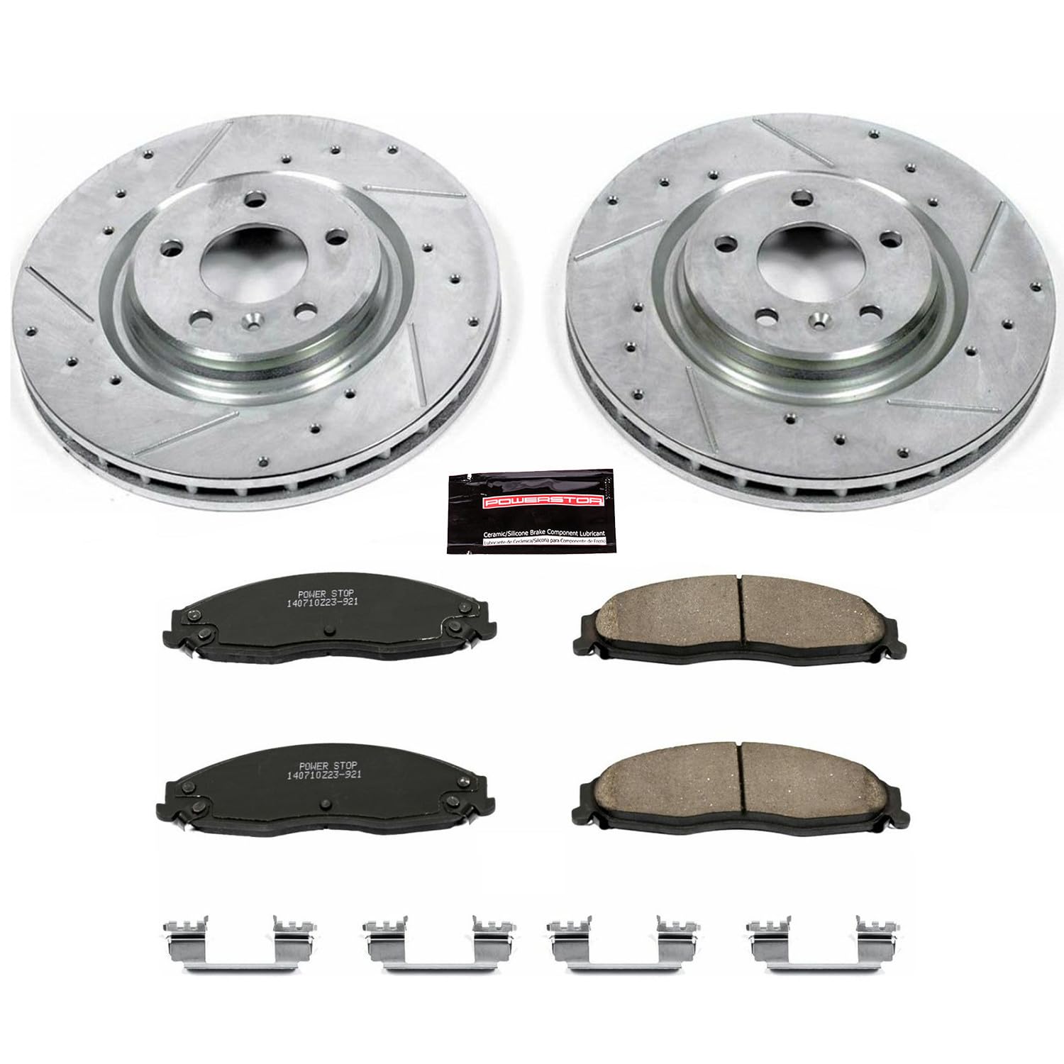 Power Stop K1597 Z23 Carbon Fiber Brake Pads with Drilled & Slotted Brake Rotors Kit For Pontiac Grand Prix 2005-2008 [Model Specific]