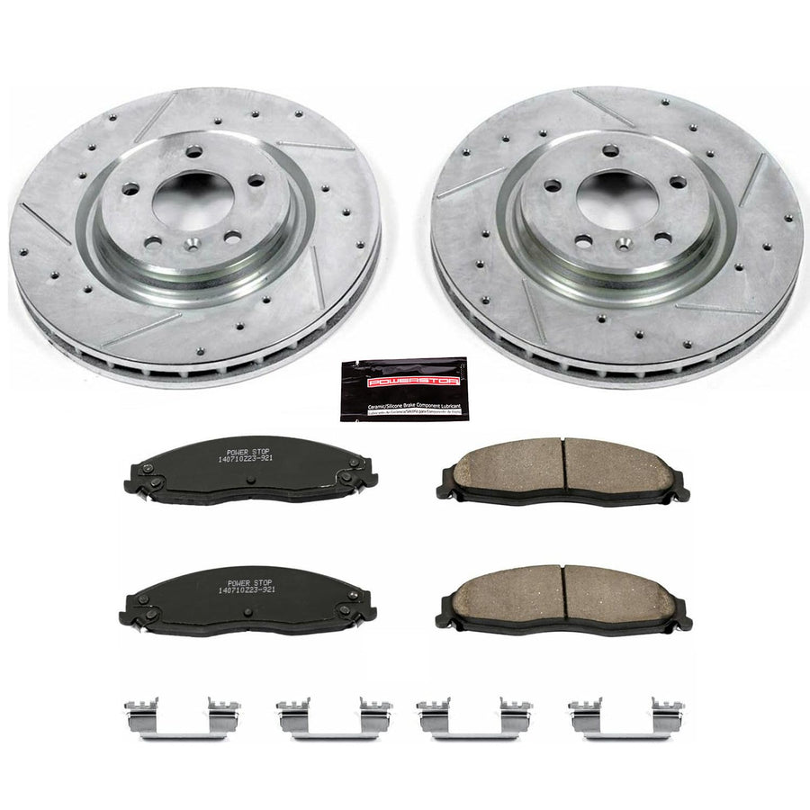Power Stop K1597 Z23 Carbon Fiber Brake Pads with Drilled & Slotted Brake Rotors Kit For Pontiac Grand Prix 2005-2008 [Model Specific]