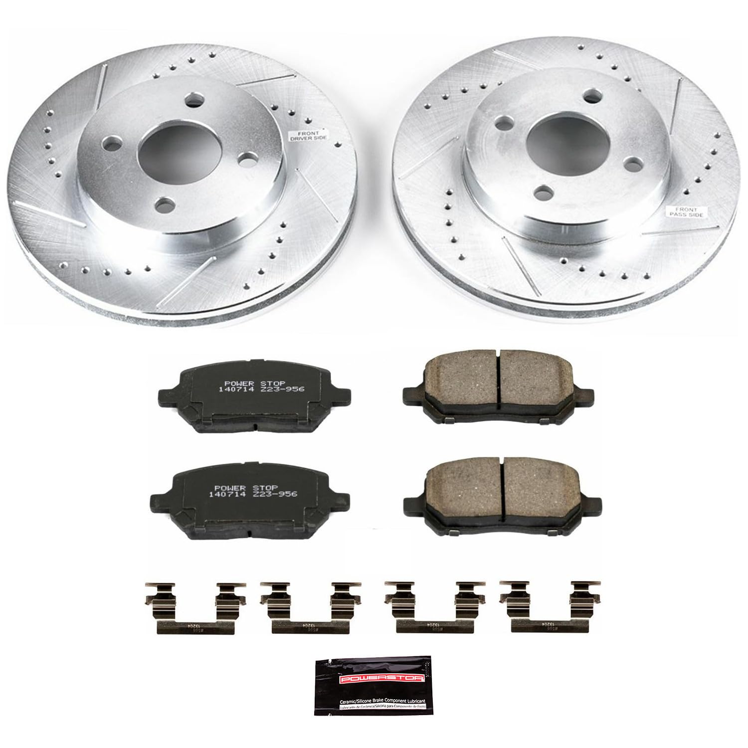 Power Stop K1604 Z23 Carbon Fiber Brake Pads with Drilled & Slotted Brake Rotors Kit For Chevrolet Cobalt 2005-2010, Pontiac G5 2007-2010, Saturn Ion 2003-2007 [Model Specific]