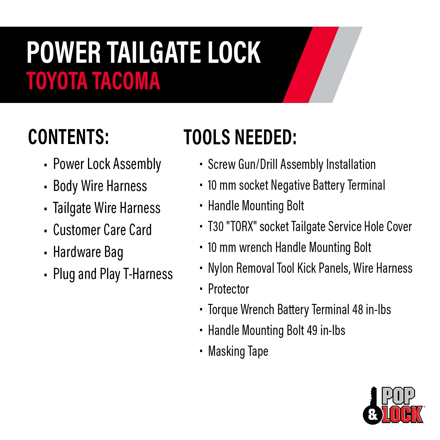 Power Tailgate Lock Pop & Lock – with Plug and Play T-Harness – Toyota Tacoma Fits Models 2016 to 2022 (PL8547TAC)