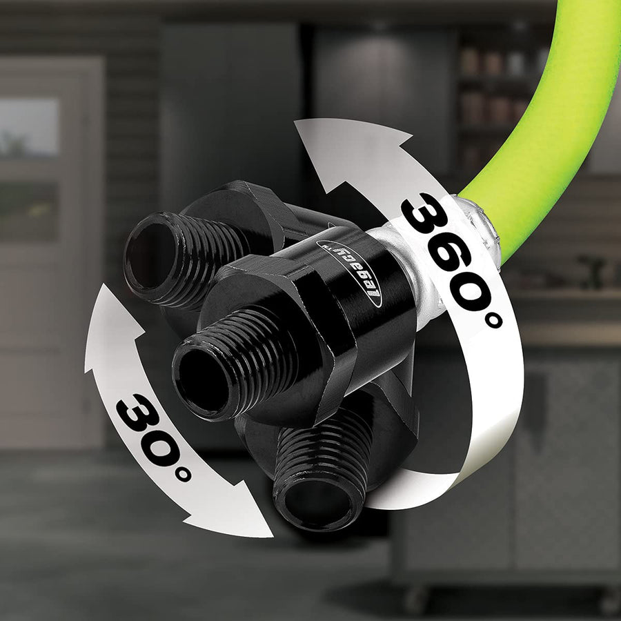 Swivel Whip Air Hose Flexzilla, 3/8 in. x 2 ft. (1/4" MNPT Ball Swivel x 1/4" FNPT Ends), Heavy Duty, Lightweight, Hybrid, ZillaGreen - HFZ3802YW2B