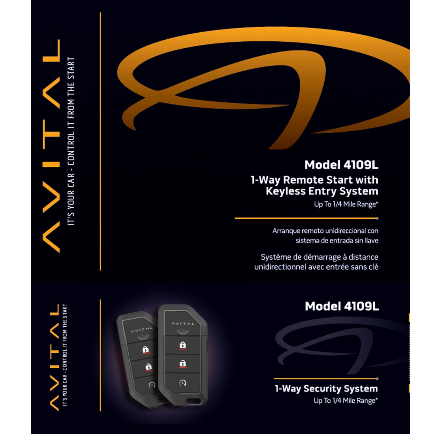 1-Way Remote Start System Avital 4109L with Two 4-Button Remotes