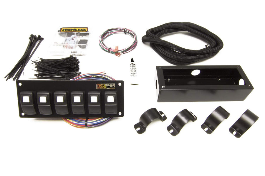 57105 Painless Performance Trail Rocker 6-Switch Panel, Roll Bar Mount, black
