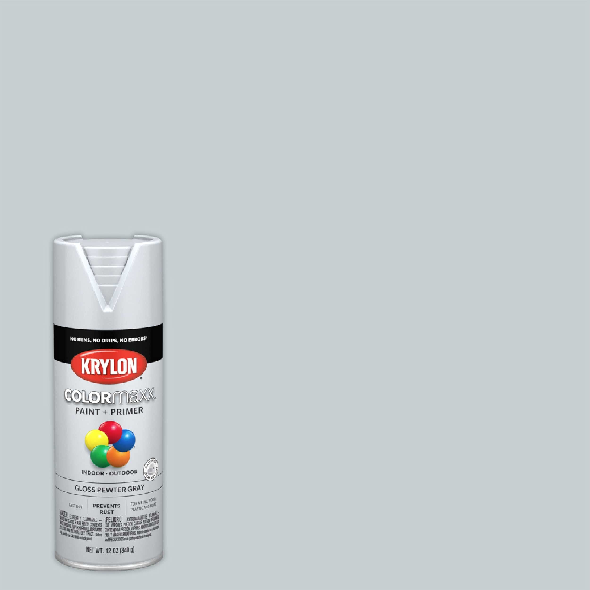 Krylon K05531007 Spray Paint and Primer COLORmaxx for Indoor/Outdoor Use, Gloss Pewter Gray, 12 Ounce (Pack of 1)