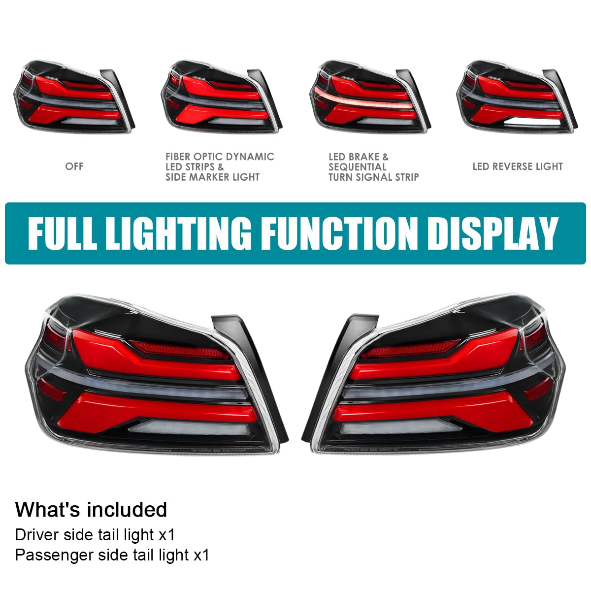 Full LED Jet Black Red Tail Lights w/Sequential Signal, Startup Animation Compatible with SPEC-D TUNING 2015-2021 Subaru WRX and WRX STI