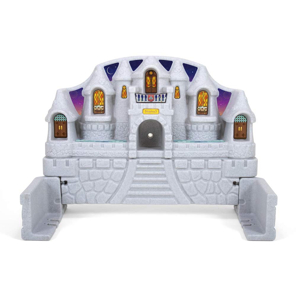 Twin Size Simplay3 Imagination Castle Headboard, Plastic Castle Bed headboard for Toddlers, Kids and Girls with Princess Toy Play Storage Area, Gray & Pink, Made in USA