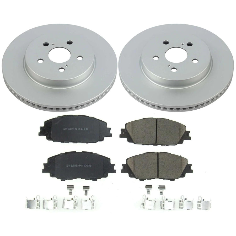 Power Stop Z17 CRK8328 Front Coated Rotor Kit-Coated Brake Rotors, Ceramic Brake Pads For Toyota Corolla 2019-2022, Toyota Prius Prime 2020-2022 [Model Specific]