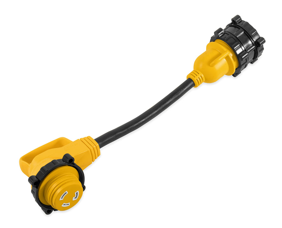 Camco 55532 30 AMP Female/30 AMP Male PowerGrip 18" 90 Degree Locking Adapter
