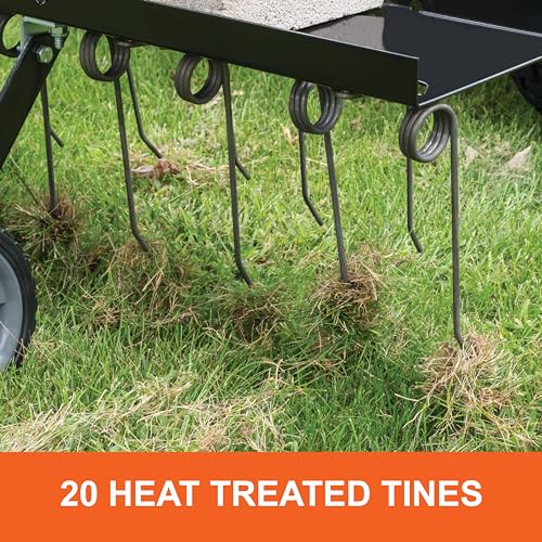 40in Agri-Fab Tow Behind Lawn Dethatcher 45-0294, 20 Durable Spring Steel Tines Lawn dethatcher, Designed to pull behind Lawn and Garden Tractors, Black