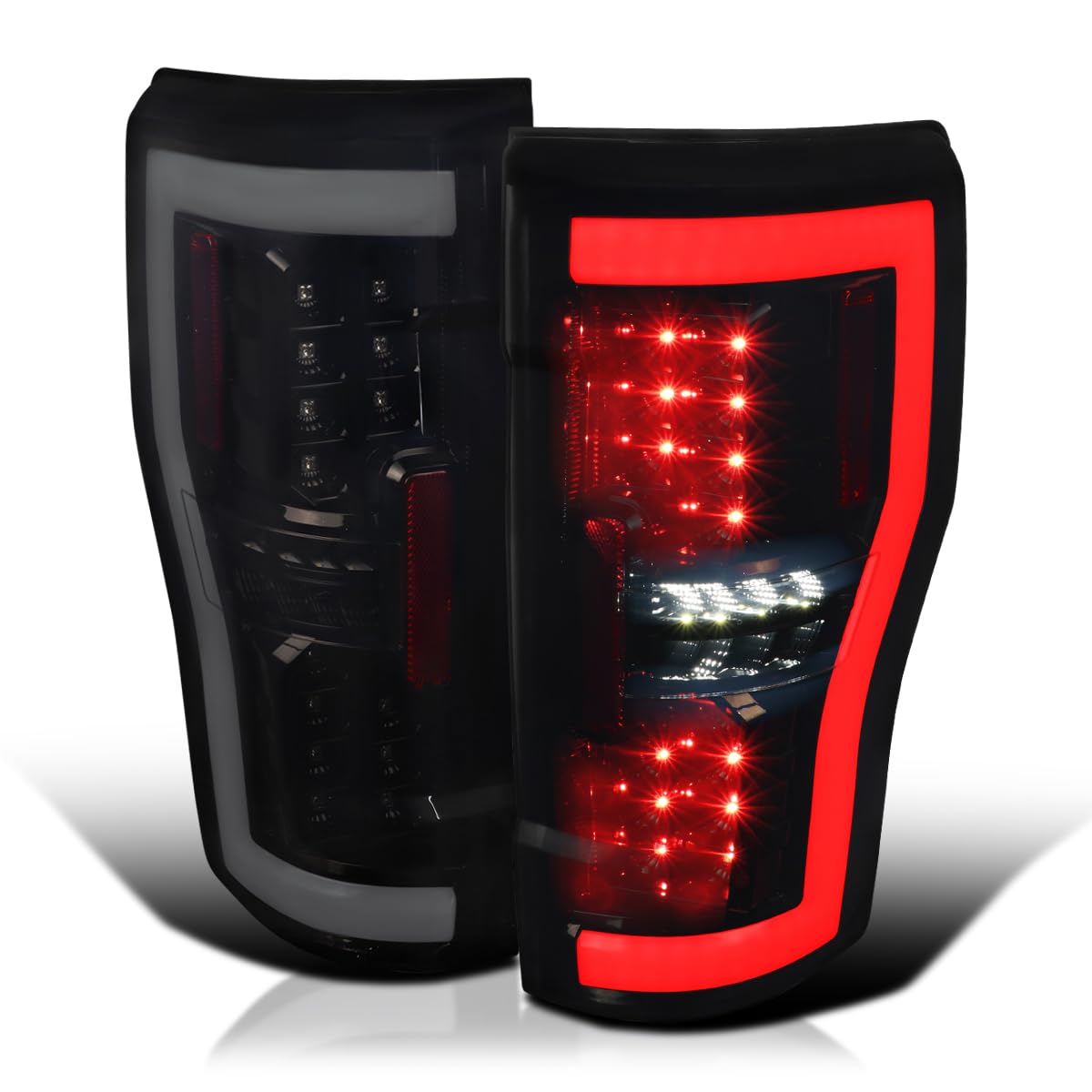 Glossy Black Smoke LED Tail Lights SPEC-D TUNING w/White LED Tube Compatible with 2017-2019 Ford F250/350/450/550, Left + Right Pair Tail Lamp Assembly